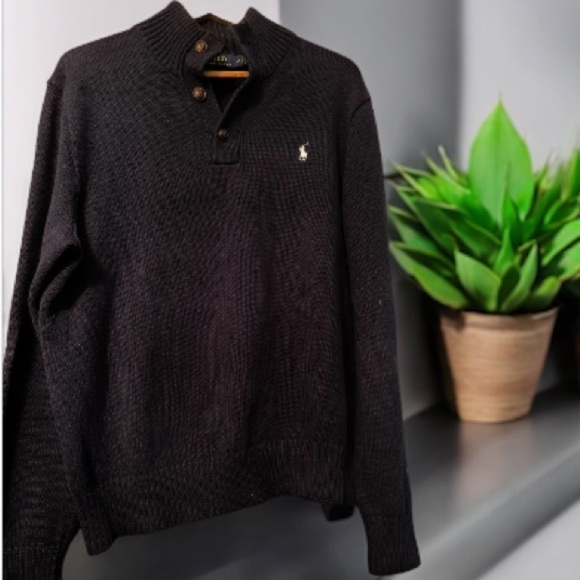 Polo Ralph Lauren Navy Blue Ribbed Collar Button up Sweater Sz L Men - Picture 2 of 7